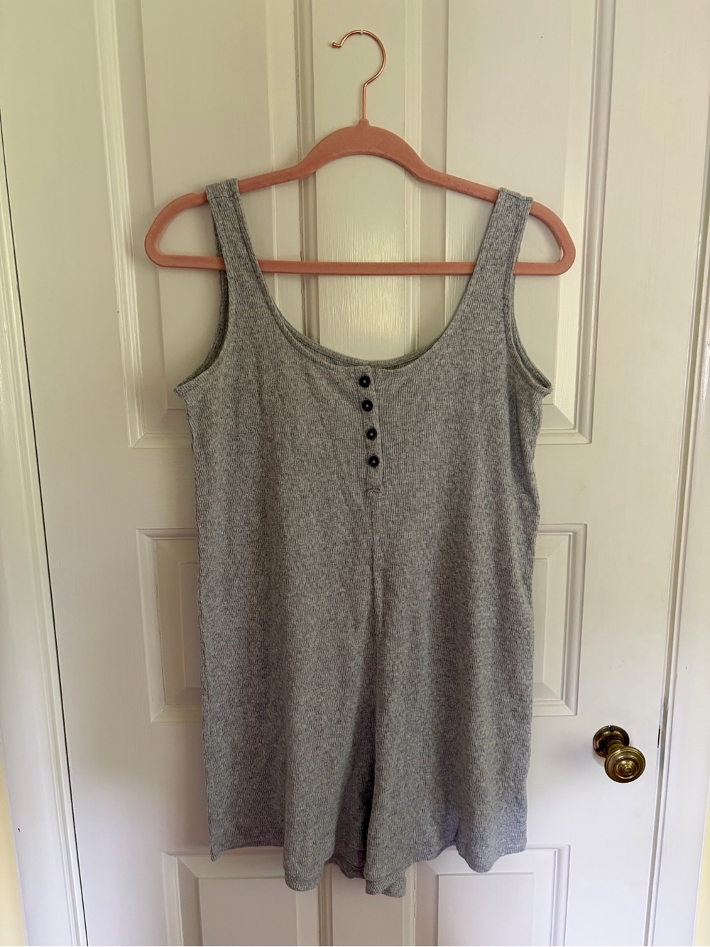 Madewell Gray Sleeveless Romper with Button Front